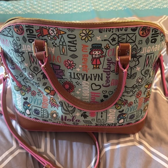 Dooney & Bourke Teal Satchel with Vintage Print and Leather...